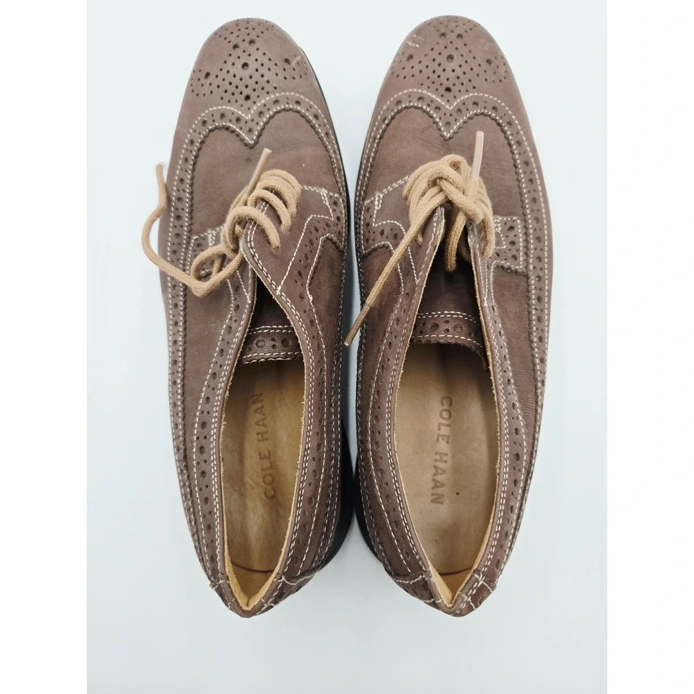 Cole Haan Lunargrand Wingtip Oxford Mens‎ 8.5 Brown Leather Canvas C13973 K14